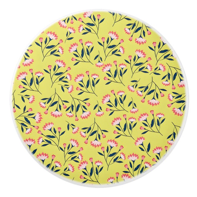 Pomo De Cerámica  Cheerful Floral Pattern: Pink Flowers  (Anverso)