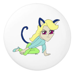 Pomo De Cerámica chibi catgirl