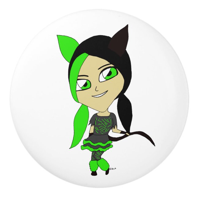 Pomo De Cerámica chibi catgirl (Anverso)