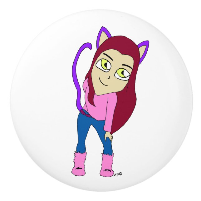 Pomo De Cerámica chibi catgirl (Anverso)