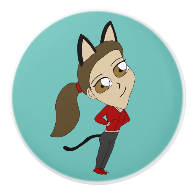 Pomo De Cerámica chibi catgirl (Anverso)