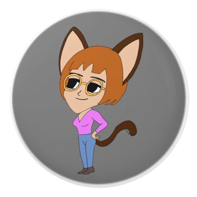 Pomo De Cerámica chibi catgirl (Anverso)