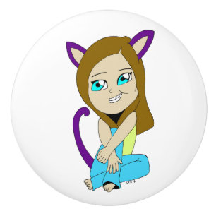 Pomo De Cerámica chibi catgirl