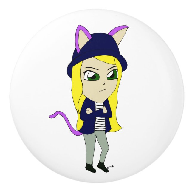 Pomo De Cerámica chibi catgirl (Anverso)