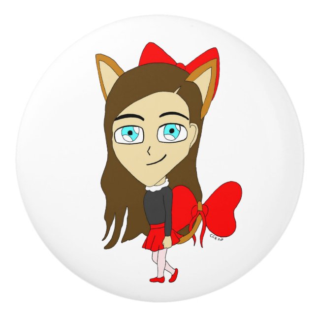 Pomo De Cerámica chibi catgirl (Anverso)