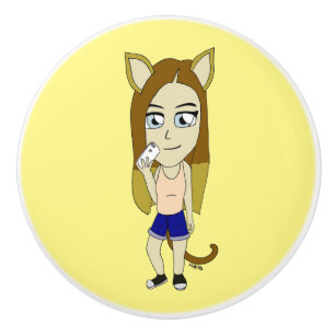 Pomo De Cerámica Chibi Catgirl