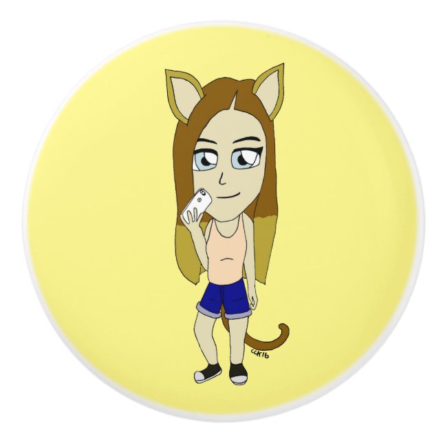 Pomo De Cerámica Chibi Catgirl (Anverso)