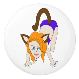 Pomo De Cerámica chibi catgirl