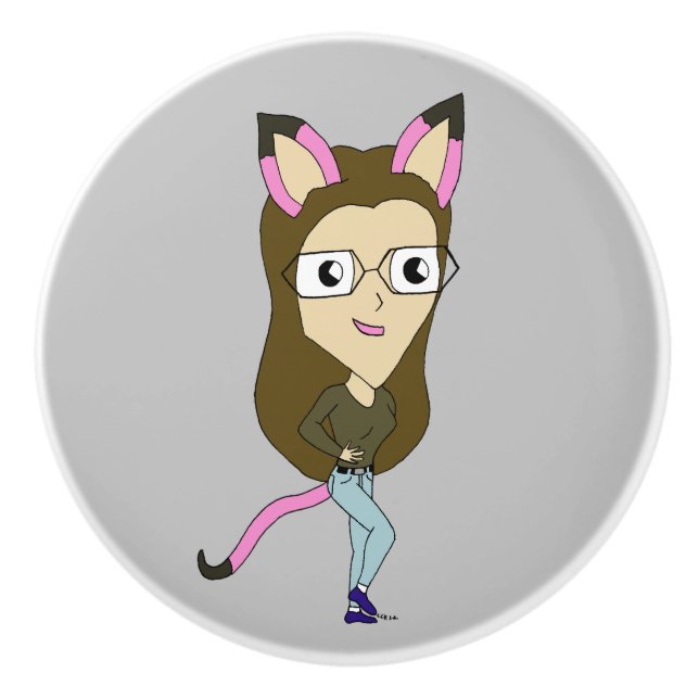 Pomo De Cerámica chibi catgirl (Anverso)