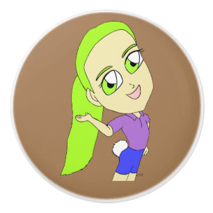 Pomo De Cerámica chibi chica con cola de conejo