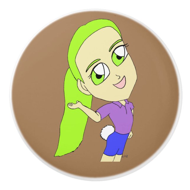 Pomo De Cerámica chibi chica con cola de conejo (Anverso)