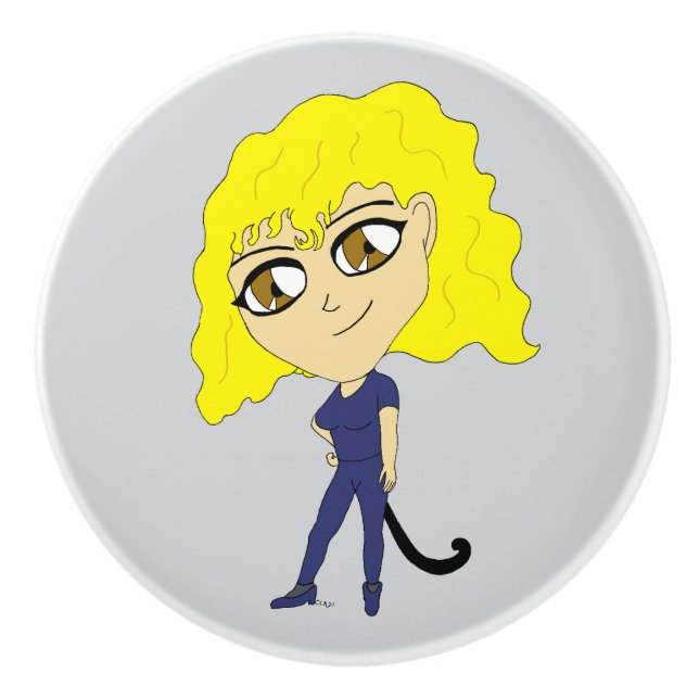 Pomo De Cerámica Chibi con un gato como cola (Anverso)