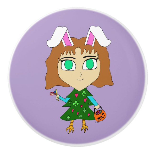 Pomo De Cerámica Chibi de Vacaciones Múltiples (Anverso)