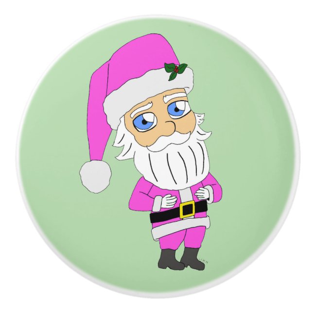 Pomo De Cerámica Chibi Santa traje rosa (Anverso)
