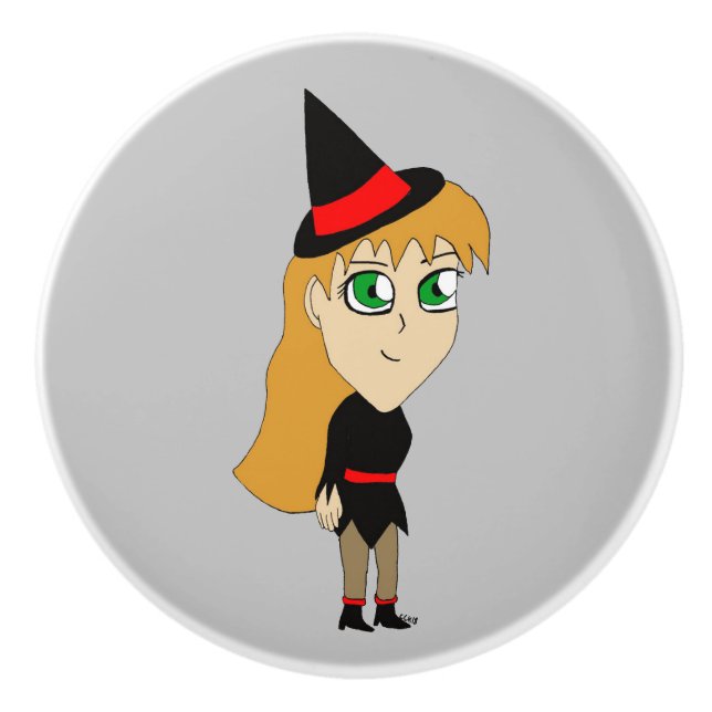 Pomo De Cerámica chibi witch (Anverso)