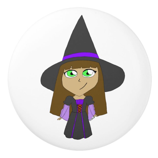 Pomo De Cerámica chibi witch (Anverso)