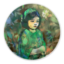 Pomo De Cerámica Chica con vestido verde