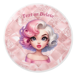 Pomo De Cerámica Chica de glamour retro belleza Personalizado aguda