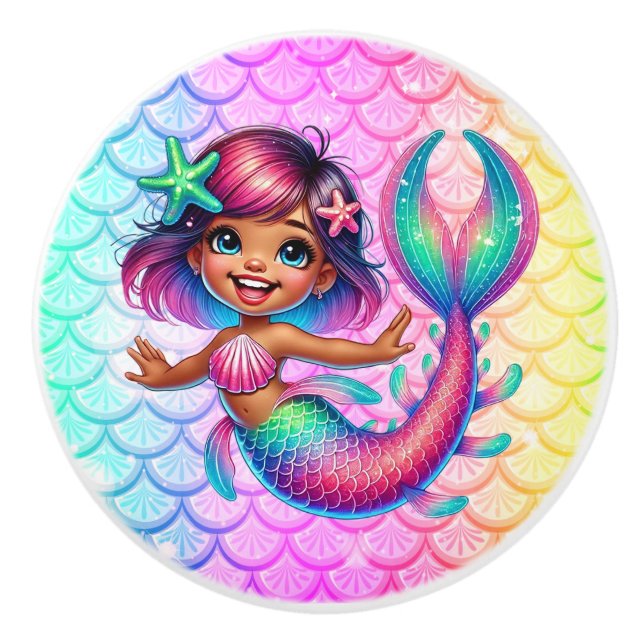 Pomo De Cerámica Chica de la Sirena Gabinete Knob (Anverso)