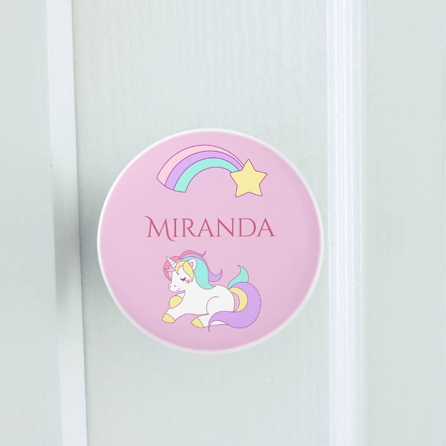 Pomo De Cerámica Chica de nombre rosa del arcoiris de Unicorn (Subido por el creador)
