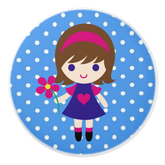 Pomo De Cerámica Chica de pomo/plato cerámico con puntos de flor y  (Anverso)