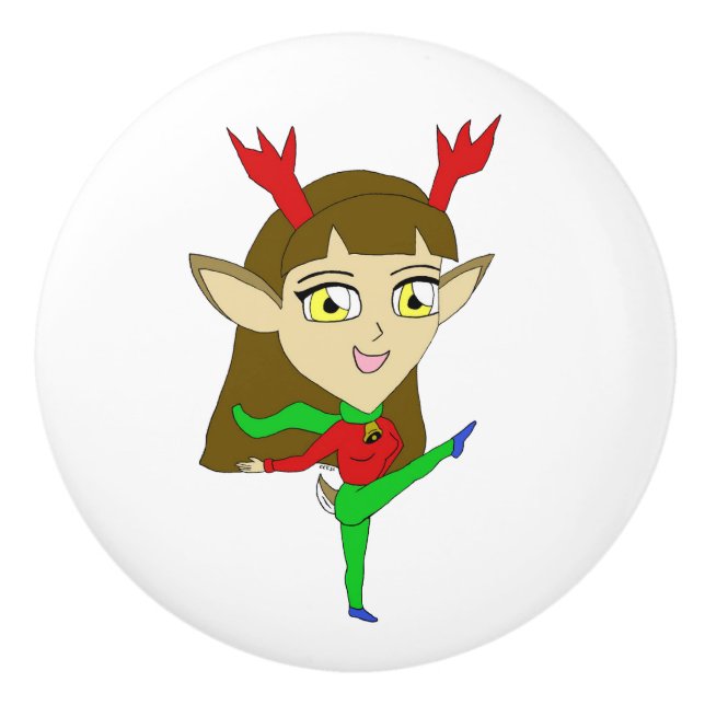 Pomo De Cerámica chica de renos bailadores de chibi (Anverso)