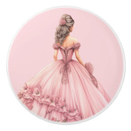 Pomo De Cerámica Chica Princesa Rosa Perilla Cerámica Femenina