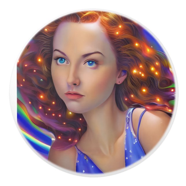 Pomo De Cerámica Chica soñado con luces arcoiris (Anverso)