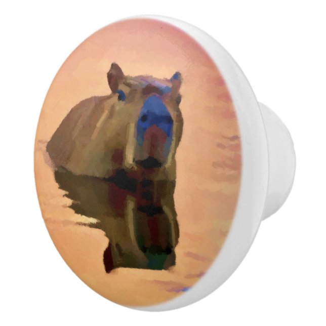 Pomo De Cerámica Chigüiro emerge de un lago tranquilo (Derecha)