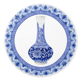 Pomo De Cerámica Chinoiserie Flagonfly jengibre blanco azul