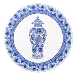 Pomo De Cerámica Chinoiserie Floral Blue White Ginger Jar Vintage