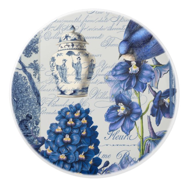 Pomo De Cerámica Chinoiserie Floral Delft Blue Ginger Jar (Anverso)