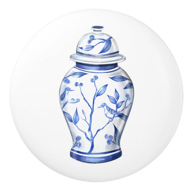 Pomo De Cerámica Chinoiserie Ginger Jar White (Anverso)