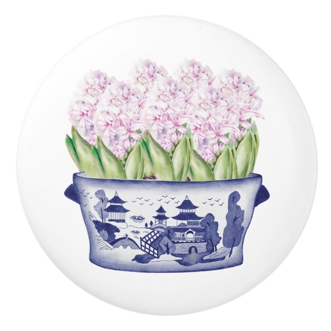 Pomo De Cerámica Chinoiserie Pink Hyacinths (Anverso)