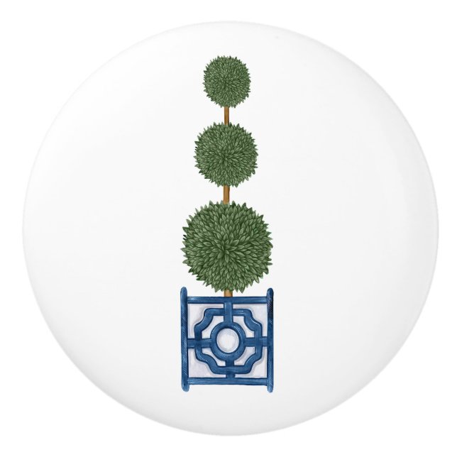 Pomo De Cerámica Chinoiserie Triple Árbol Topiary (Anverso)