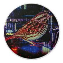 Ciberpunk Sparrow en Neon Cityscape