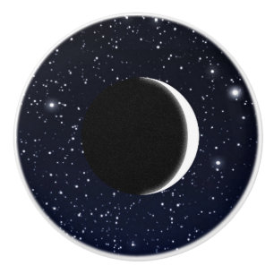 Pomo De Cerámica Cielo y luna estrellados del creciente, azul