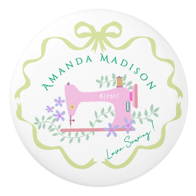 Pomo De Cerámica Cinta de cebo de coser blanco verde (Anverso)