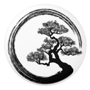 Pomo De Cerámica Círculo del zen de Enso y árbol de los bonsais