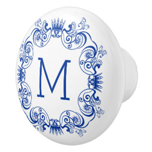 Pomo De Cerámica Círculo floral Grame de Orante de los azules