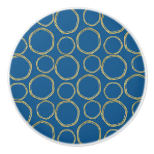 Pomo De Cerámica Círculos de oro y azul chic moderno trendy mod