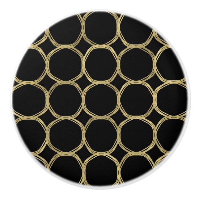 Pomo De Cerámica Círculos de oro y Moda Black Modern Mod (Anverso)