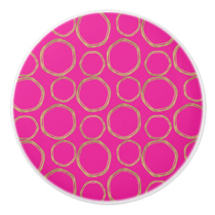 Pomo De Cerámica Círculos dorados y glam moderno rosa caliente