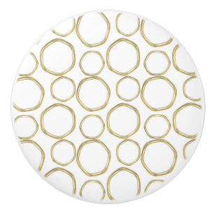 Pomo De Cerámica Círculos Dorados y Moderno Chic Blanco Moda