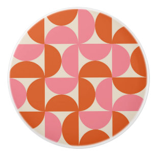 Pomo De Cerámica Círculos Medios de Siglo Rosa y Naranja