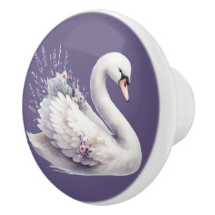 Pomo De Cerámica Cisne acuático con Florencia Lavender
