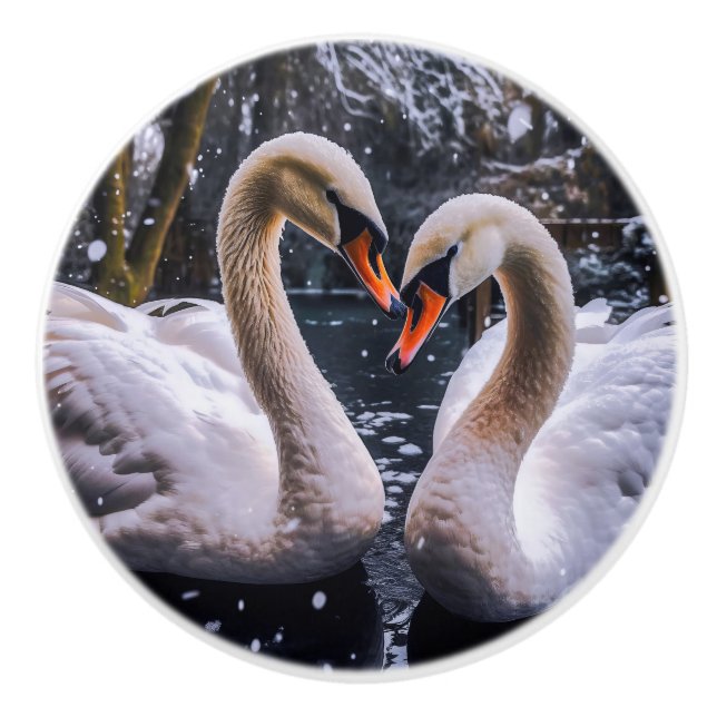 Pomo De Cerámica Cisnes románticos en un país maravillosamente inve (Anverso)