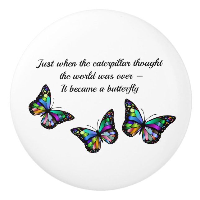 Pomo De Cerámica Cita de estímulo Inspirador de mariposa (Anverso)
