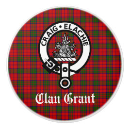 Pomo De Cerámica Clan Grant Escudo Badge y Tartán