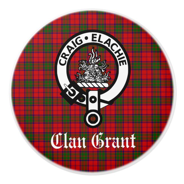 Pomo De Cerámica Clan Grant Escudo Badge y Tartán (Anverso)